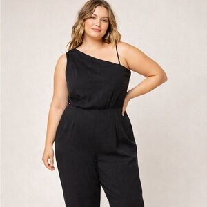 Free People NWT Black One Shoulder Wide Leg Jumpsuit Size 12